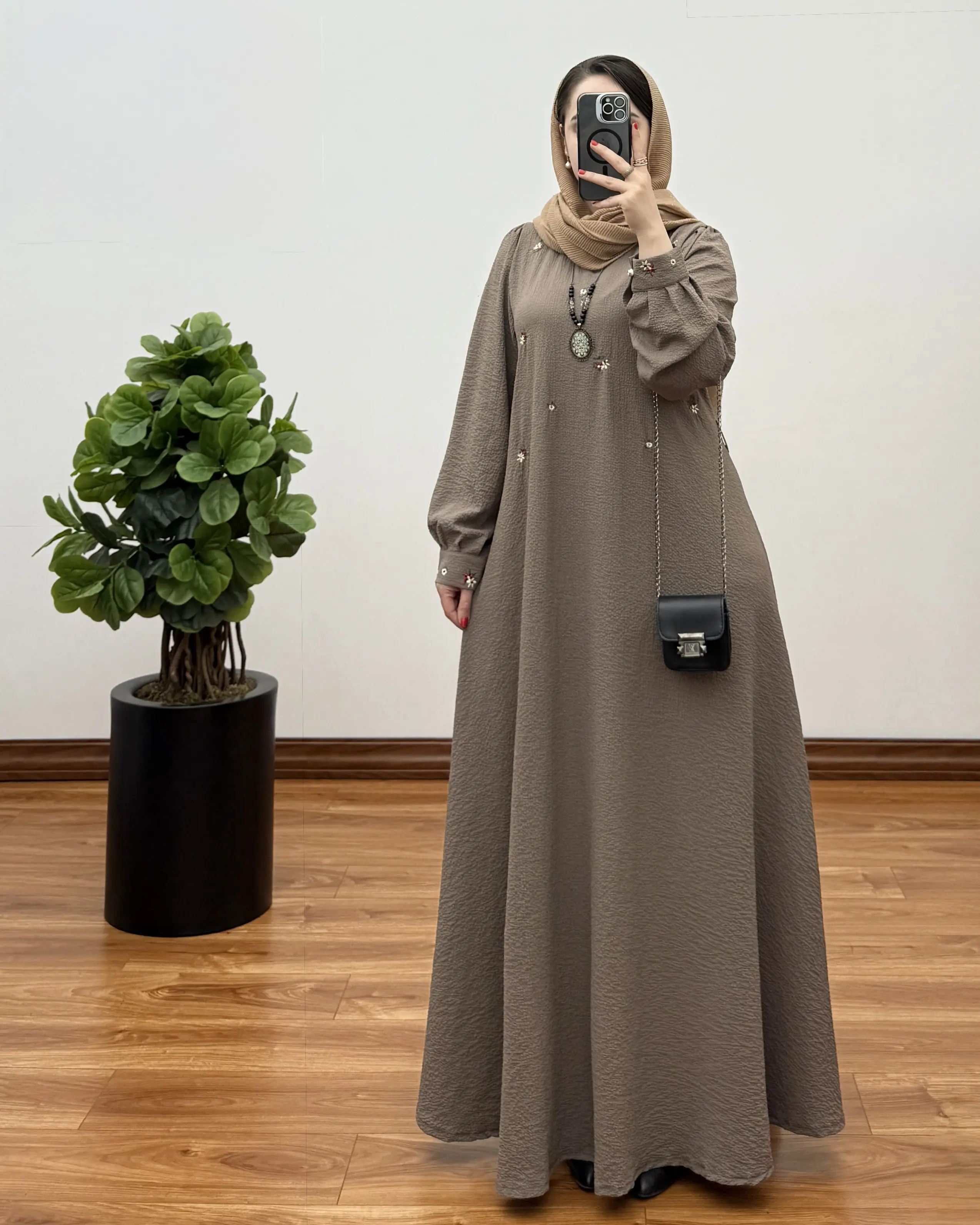 پیراهن مانتویی بلند پفکی مدل راحیل